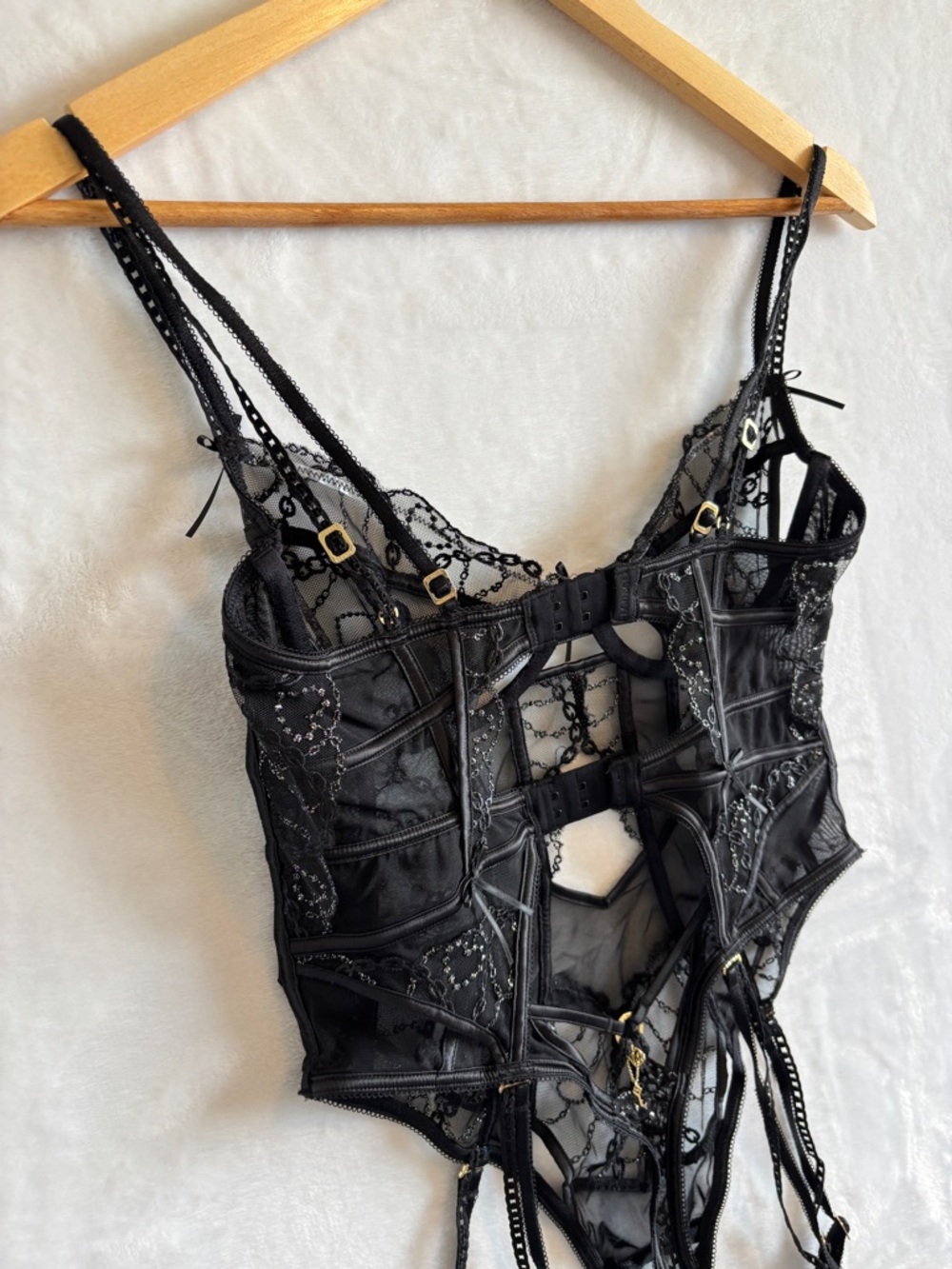 Lounge Vida Black Lace Sheer Bodysuit small - Picture 10 of 15